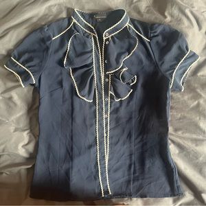 Navy Blue Blouse with Ruffles
